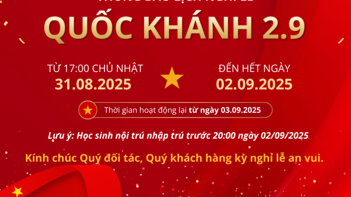 ✨ THÔNG BÁO LỊCH NGHỈ LỄ QUỐC KHÁNH 2/9 ✨
