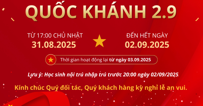 ✨ THÔNG BÁO LỊCH NGHỈ LỄ QUỐC KHÁNH 2/9 ✨